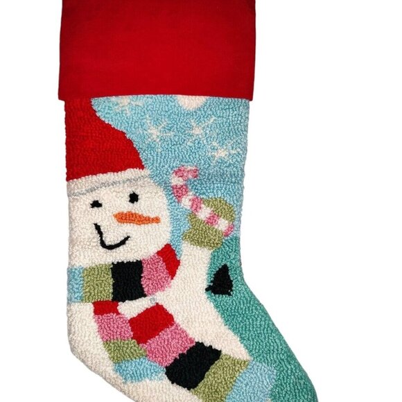 North Pole Trading Co. JC Penney Hooked Loop Rug Snowman Christmas Stocking - Picture 1 of 7